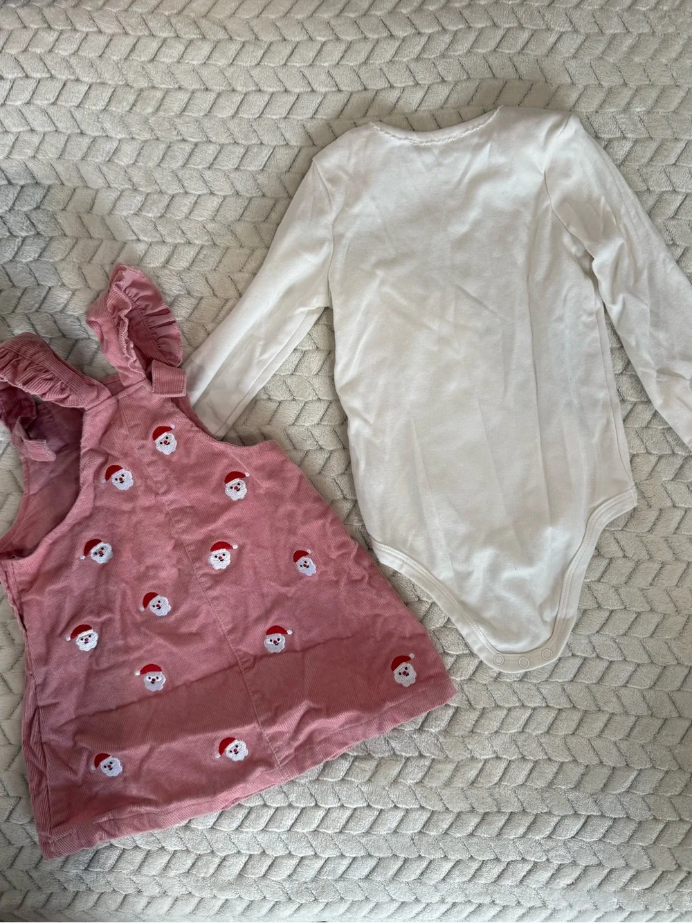 Pink Corduroy Dress with Santa Embroidery